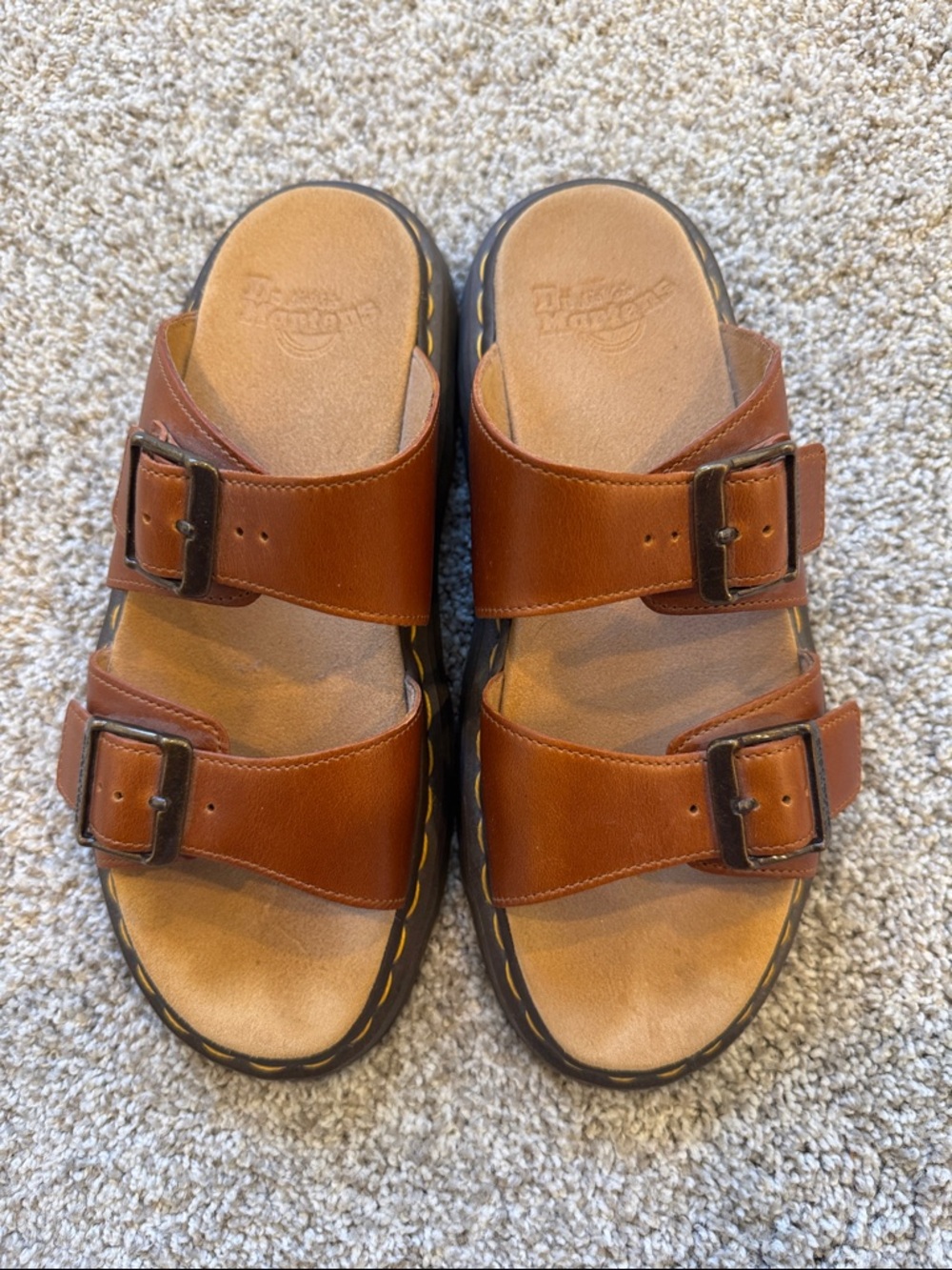 Dr. Martens “Josef”Tan/Brown Double Buckle Leather Slide Sandals